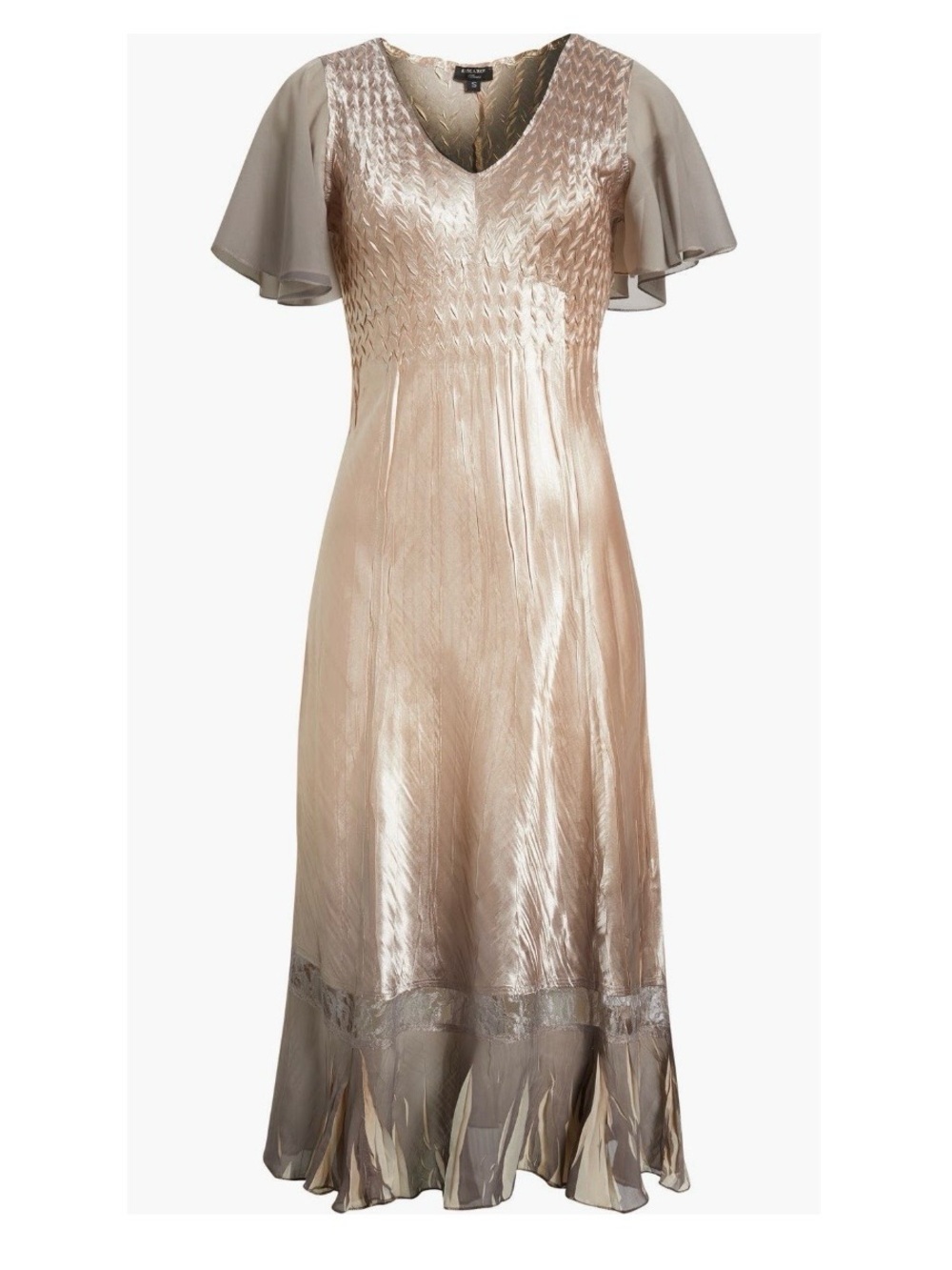 Komarov Metallic Champagne Maxi Dress with Flutter Sleeves - Picture 12 of 12